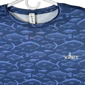 Habit Solar Factor Mens Medium Fishing Long Sleeve Blue Fish Print‎ Shirt